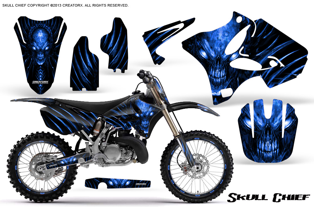 Yamaha YZ125-YZ250 02-12 Graphics Kit Skull Chief Blue NP Rims